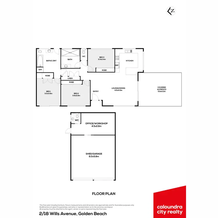 Floorplan of Homely semi-detached listing, 2/18 Wills Avenue, Golden Beach QLD 4551
