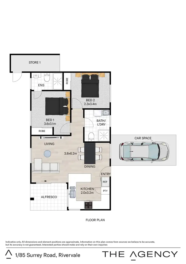 Floorplan of Homely unit listing, 1/85 Surrey Road, Rivervale WA 6103