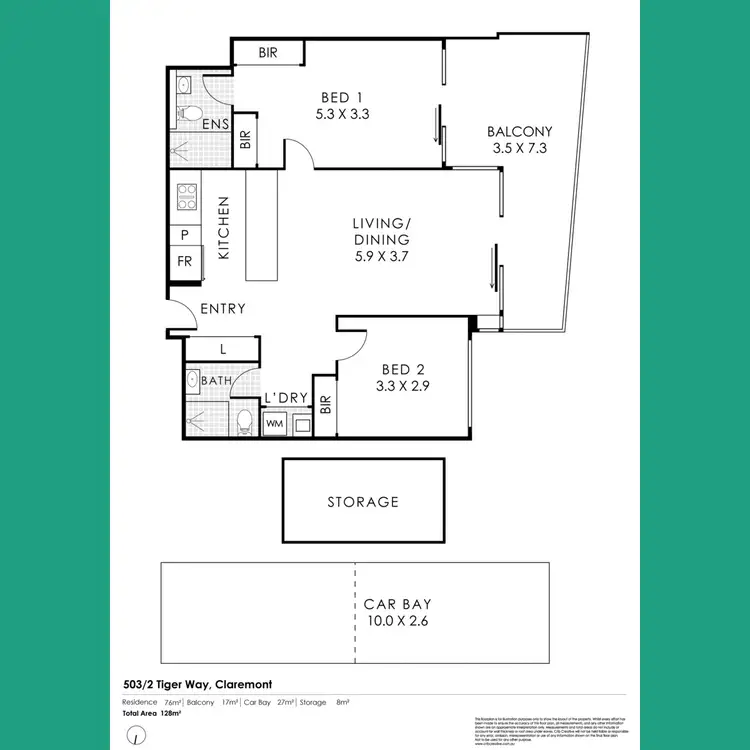 Floorplan of Homely apartment listing, 503/2 Tiger Way, Claremont WA 6010