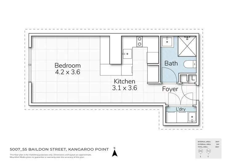 Floorplan of Homely studio listing, 5007/55 Baildon Street, Kangaroo Point QLD 4169