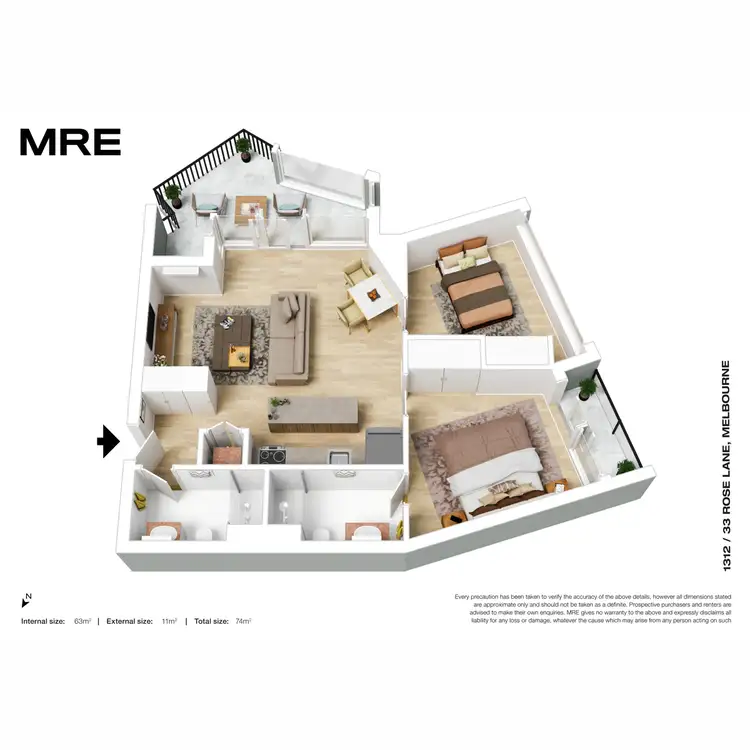 Floorplan of Homely apartment listing, 1312/33 Rose Lane, Melbourne VIC 3000