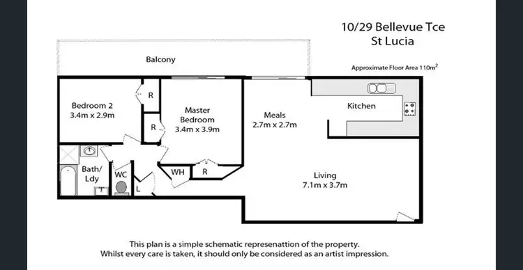 Floorplan of Homely apartment listing, 10/29 Bellevue Terrace, St Lucia QLD 4067