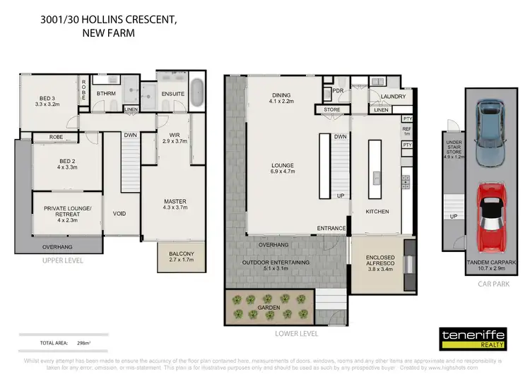 Floorplan of Homely apartment listing, 3001/30 Hollins Crescent, New Farm QLD 4005