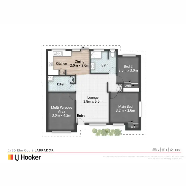 Floorplan of Homely semi-detached listing, 1/20 Elm Court, Labrador QLD 4215