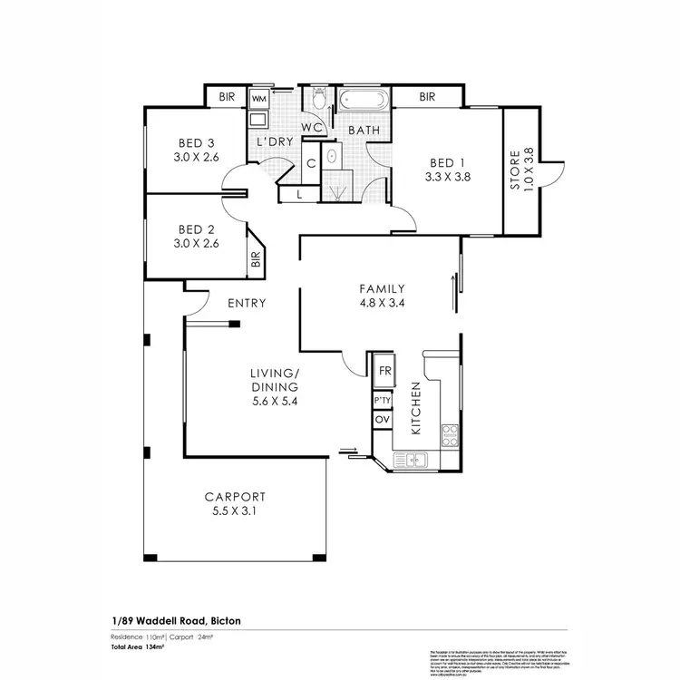 Floorplan of Homely unit listing, 1/89 Waddell Road, Bicton WA 6157