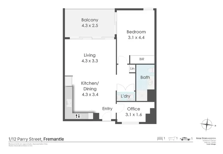 Floorplan of Homely apartment listing, 1/12 Parry Street, Fremantle WA 6160
