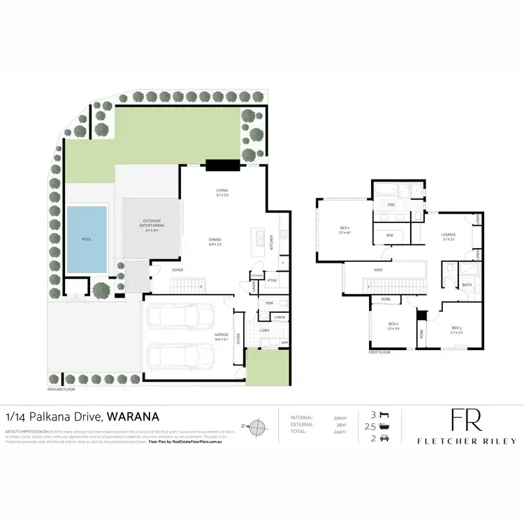 Floorplan of Homely townhouse listing, 1/14 Palkana Drive, Warana QLD 4575