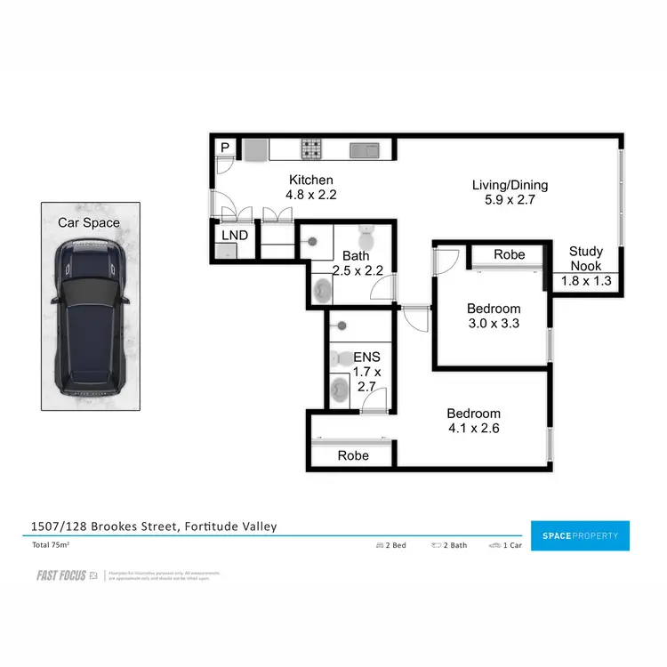Floorplan of Homely apartment listing, 1507/128 Brookes Street, Fortitude Valley QLD 4006