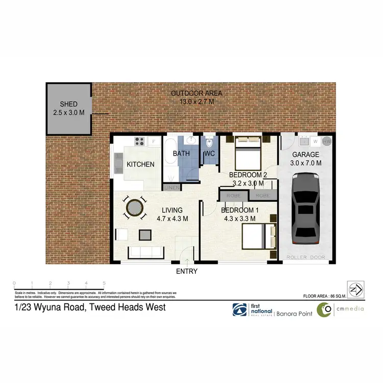 Floorplan of Homely semi-detached listing, 1/23 Wyuna Road, Tweed Heads West NSW 2485