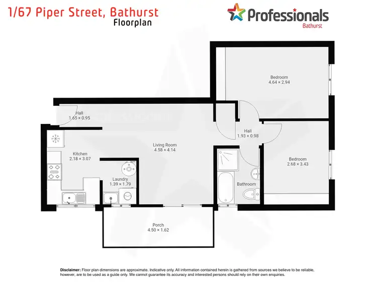 Floorplan of Homely unit listing, 1/67 Piper Street, Bathurst NSW 2795
