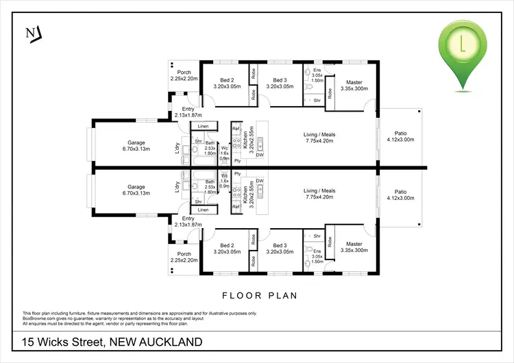 Floorplan of Homely semi-detached listing, 1 & 2/15 Wicks Street, New Auckland QLD 4680