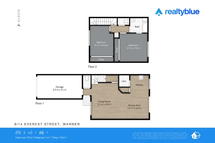 Floorplan of Homely townhouse listing, 9/14 Everest Street, Warner QLD 4500