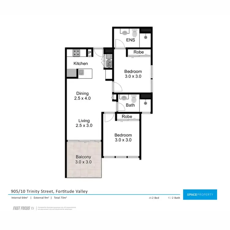 Floorplan of Homely apartment listing, 905/10 Trinity Street, Fortitude Valley QLD 4006