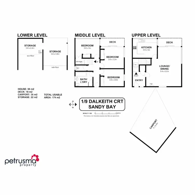 Floorplan of Homely townhouse listing, 1/9 Dalkeith Court, Sandy Bay TAS 7005