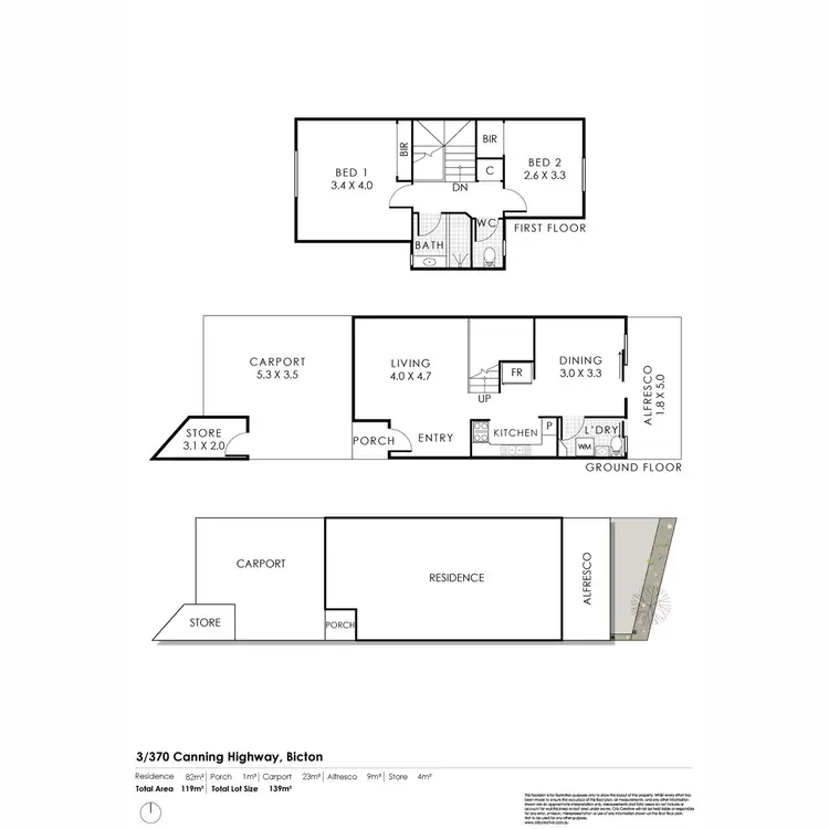 Floorplan of Homely townhouse listing, 3/370 Canning Highway, Bicton WA 6157