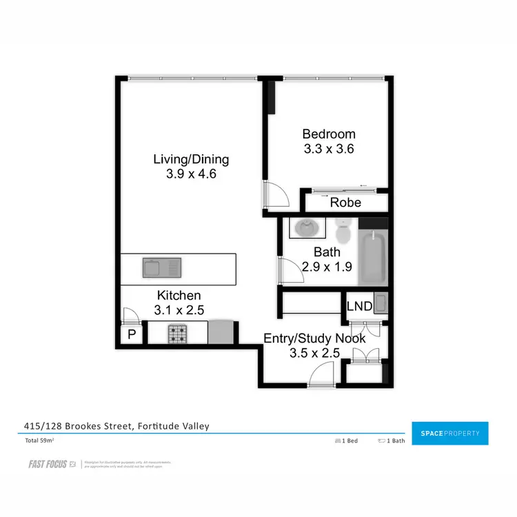 Floorplan of Homely apartment listing, 415/128 Brookes Street, Fortitude Valley QLD 4006