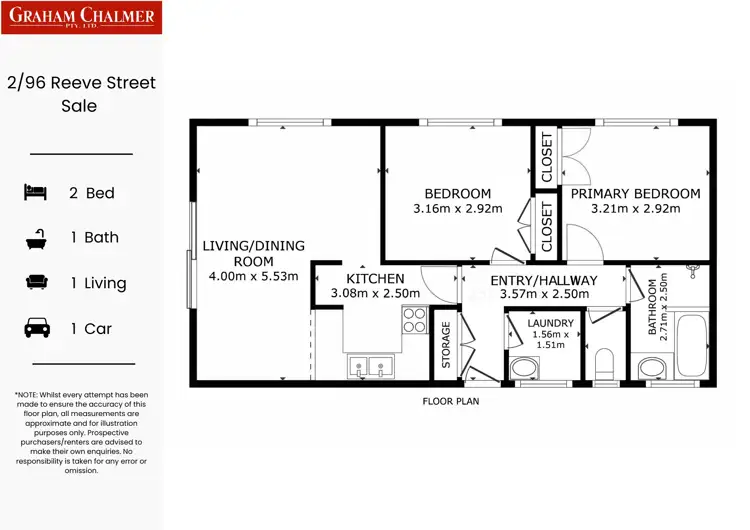 Floorplan of Homely unit listing, 2/96 Reeve Street, Sale VIC 3850