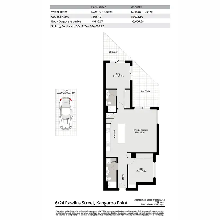 Floorplan of Homely apartment listing, 6/24 Rawlins Street, Kangaroo Point QLD 4169