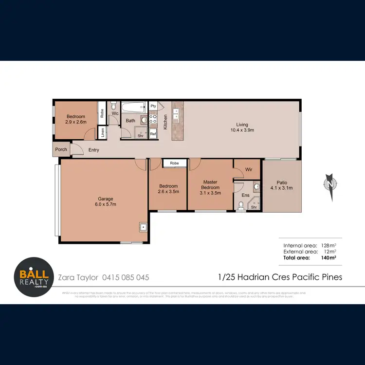 Floorplan of Homely semi-detached listing, 1/25 Hadrian Crescent, Pacific Pines QLD 4211