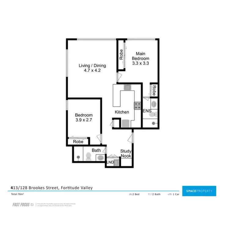Floorplan of Homely apartment listing, 413/128 Brookes Street, Fortitude Valley QLD 4006