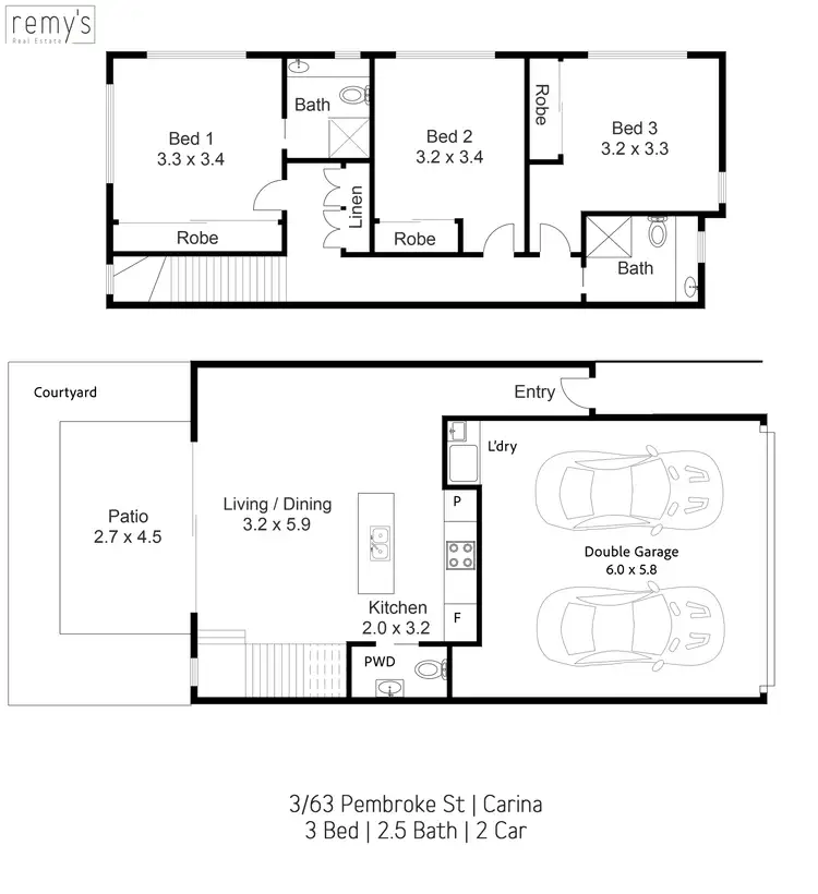 Floorplan of Homely townhouse listing, 3/63 Pembroke Street, Carina QLD 4152