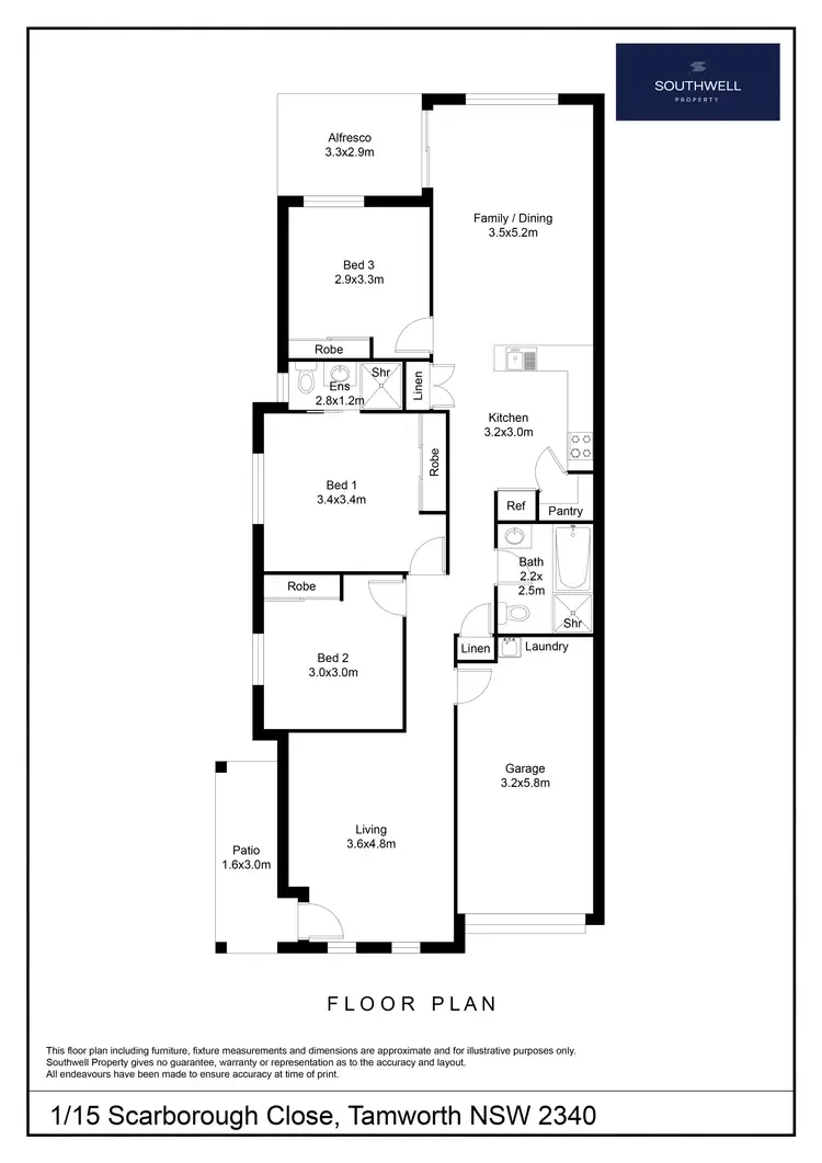 Floorplan of Homely unit listing, 1/15 Scarborough Close, Tamworth NSW 2340