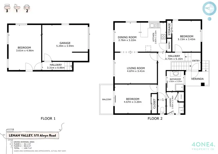 Floorplan of Homely unit listing, 1/11 Alwyn Road, Lenah Valley TAS 7008