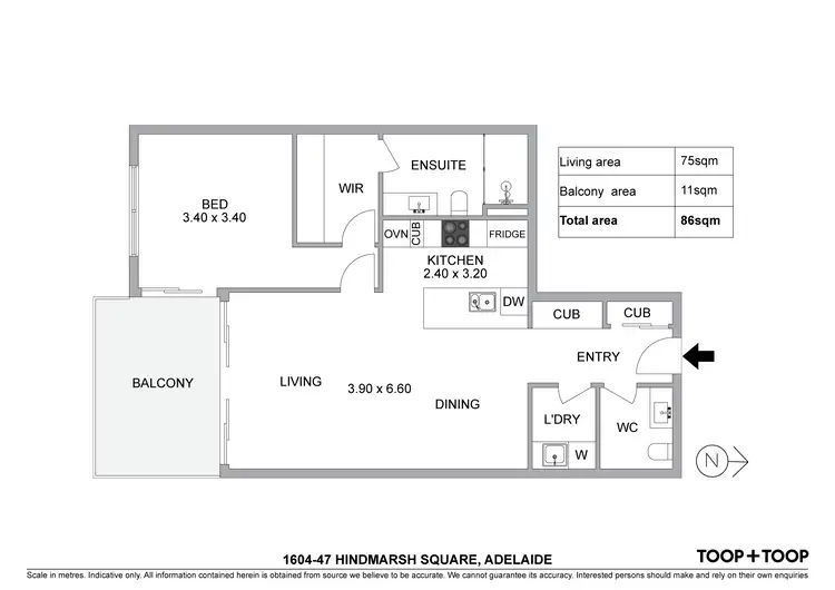Floorplan of Homely apartment listing, 1604/47 Hindmarsh Square, Adelaide SA 5000