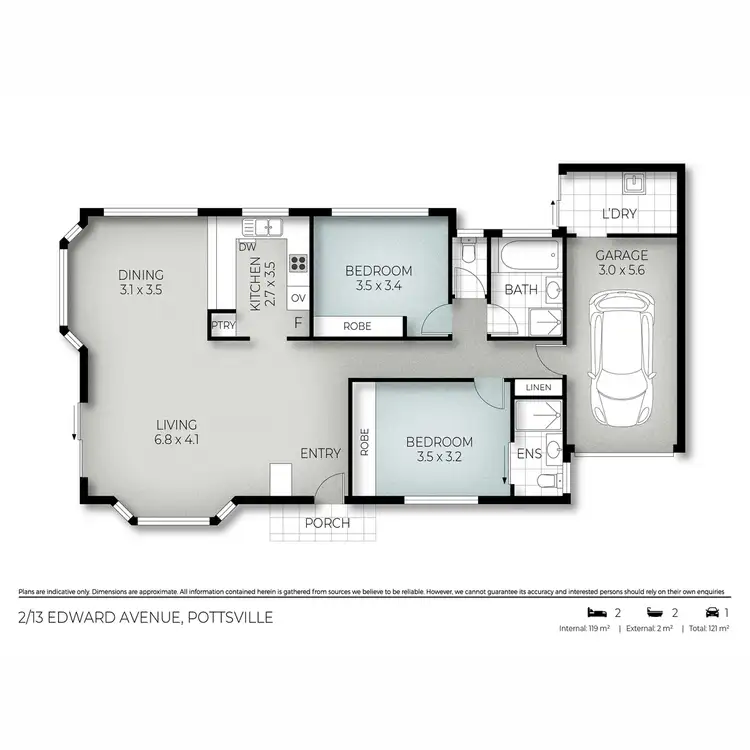 Floorplan of Homely semi-detached listing, 2/13 Edward Avenue, Pottsville NSW 2489