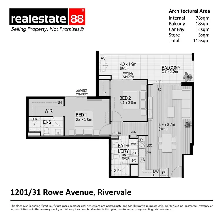 Floorplan of Homely apartment listing, 1201/31 Rowe Avenue, Rivervale WA 6103