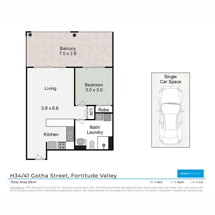 Floorplan of Homely apartment listing, H34/41 Gotha Street, Fortitude Valley QLD 4006