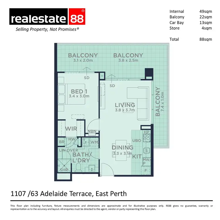 Floorplan of Homely apartment listing, 1107/63 Adelaide Terrace, East Perth WA 6004
