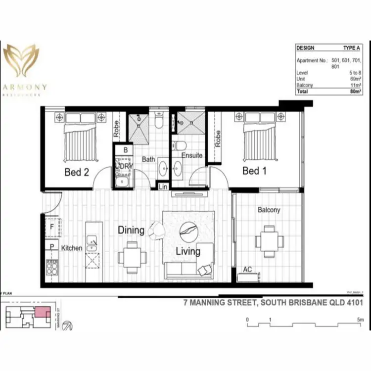 Floorplan of Homely apartment listing, 701/7 Manning Street, South Brisbane QLD 4101
