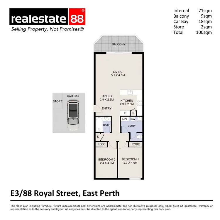Floorplan of Homely apartment listing, E3/88 Royal Street, East Perth WA 6004