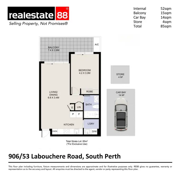 Floorplan of Homely apartment listing, 906/53 Labouchere Road, South Perth WA 6151
