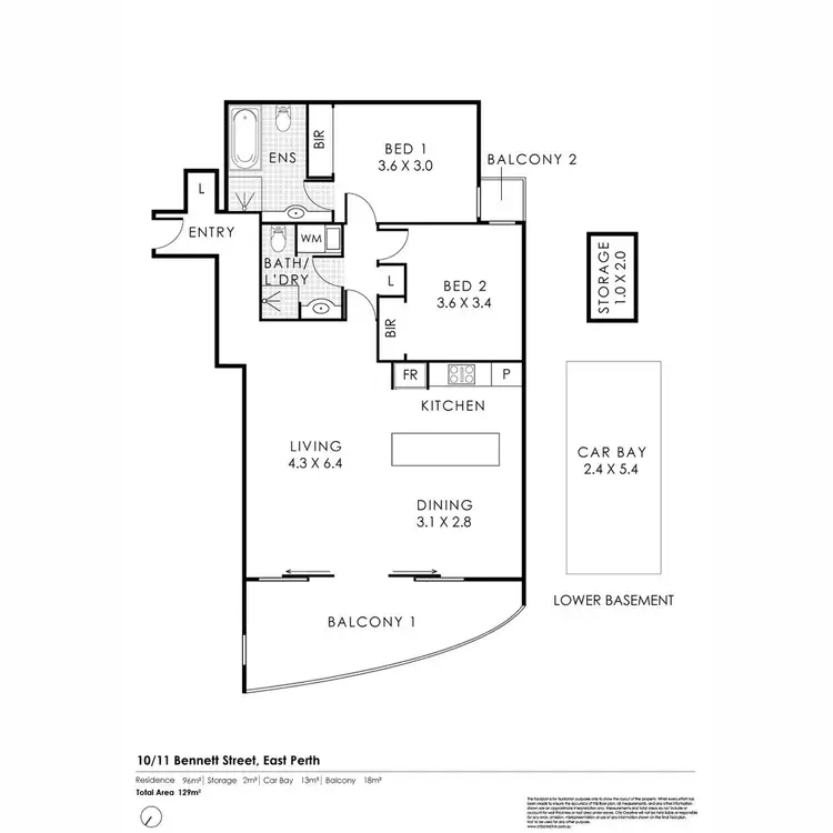 Floorplan of Homely apartment listing, 10/11 Bennett Street, East Perth WA 6004