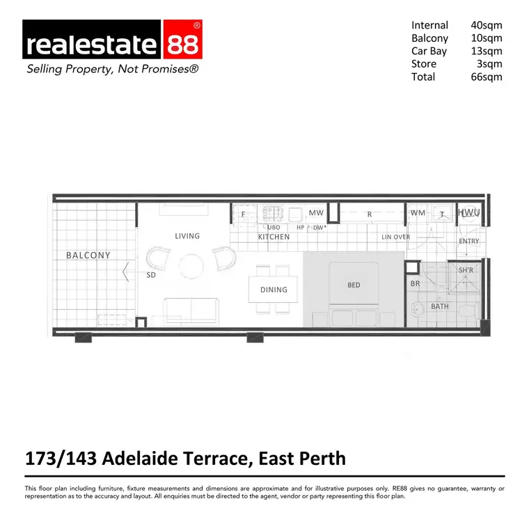 Floorplan of Homely studio listing, 173/143 Adelaide Terrace, East Perth WA 6004