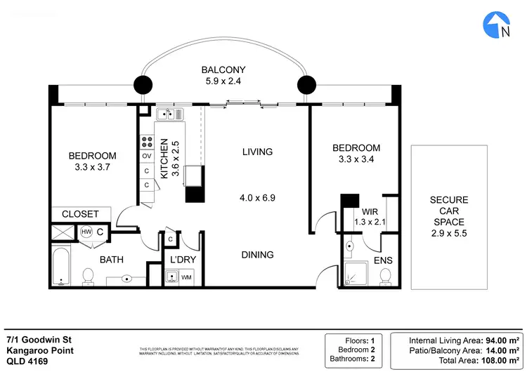 Floorplan of Homely apartment listing, 7/1 Goodwin Street, Kangaroo Point QLD 4169
