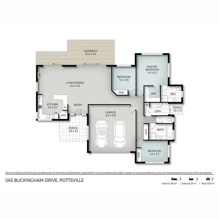 Floorplan of Homely semi-detached listing, 1/45 Buckingham Drive, Pottsville NSW 2489