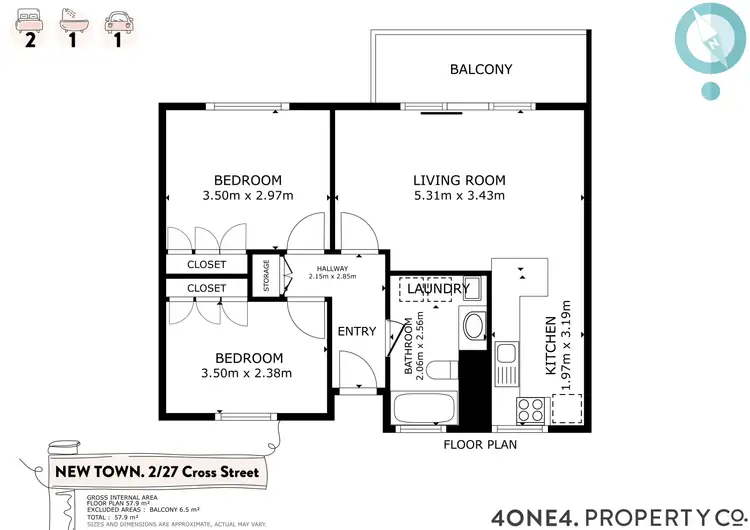 Floorplan of Homely unit listing, 2/27 Cross Street, New Town TAS 7008
