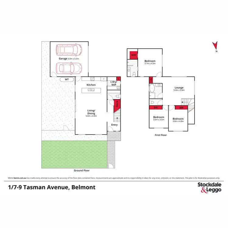 Floorplan of Homely townhouse listing, 1/7-9 Tasman Avenue, Belmont VIC 3216
