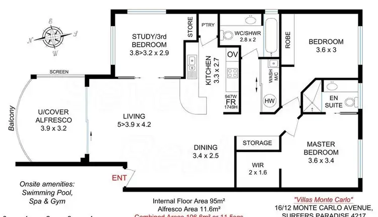 Floorplan of Homely unit listing, 16/12 Monte Carlo Avenue, Surfers Paradise QLD 4217