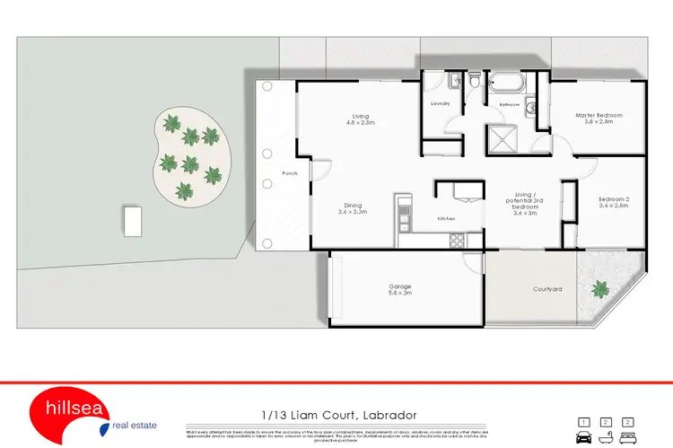 Floorplan of Homely semi-detached listing, 1/13 Liam Court, Labrador QLD 4215