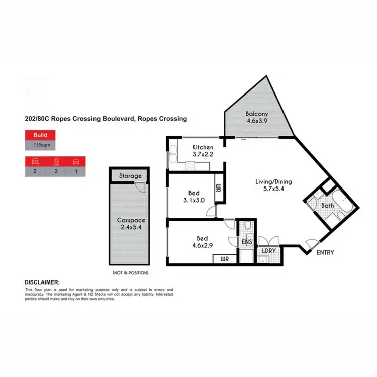 Floorplan of Homely unit listing, 202/80C Ropes Crossing Boulevard, Ropes Crossing NSW 2760