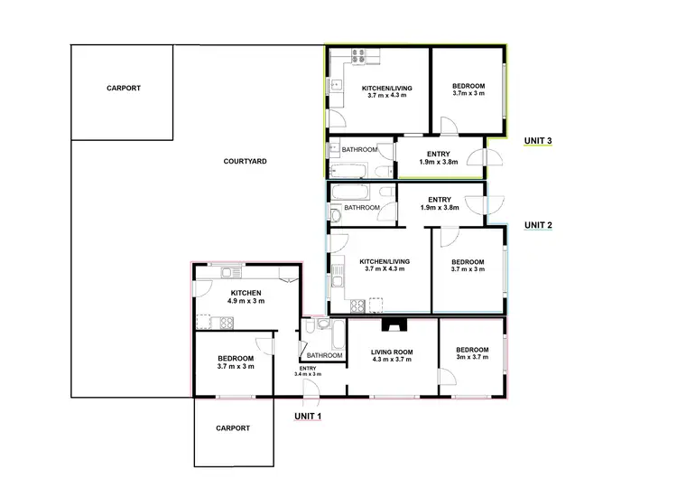 Floorplan of Homely block of units listing, 1-3/986 Waugh Road, North Albury NSW 2640