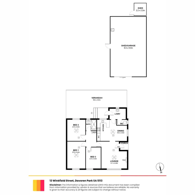 Floorplan of Homely semi-detached listing, 13 Winkfield Street, Davoren Park SA 5113
