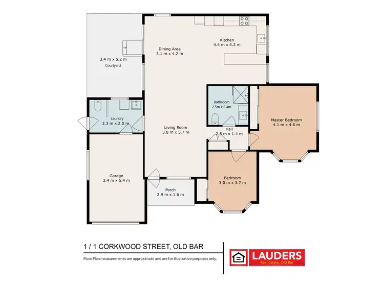 Floorplan of Homely semi-detached listing, 1/1 Corkwood Street, Old Bar NSW 2430
