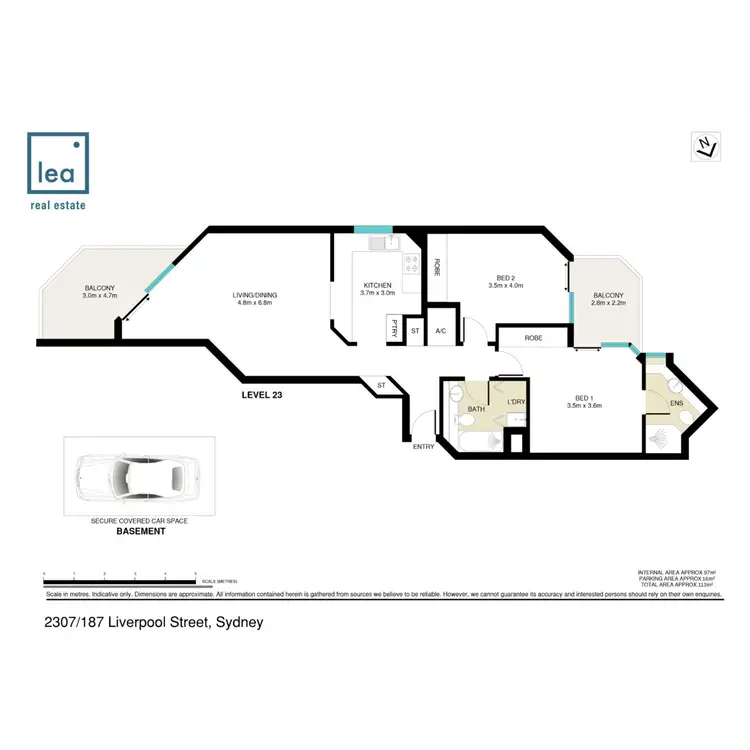 Floorplan of Homely apartment listing, 2307/185-211 Liverpool Street, Sydney NSW 2000