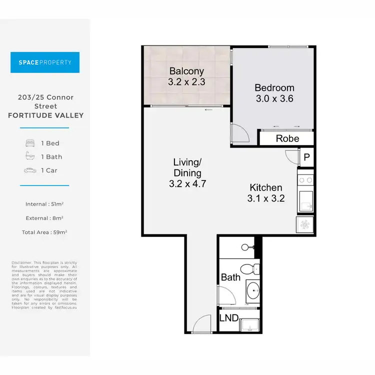 Floorplan of Homely apartment listing, 203/25 Connor Street, Fortitude Valley QLD 4006