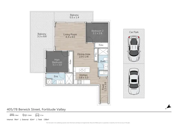 Floorplan of Homely apartment listing, 405/78 Berwick Street, Fortitude Valley QLD 4006